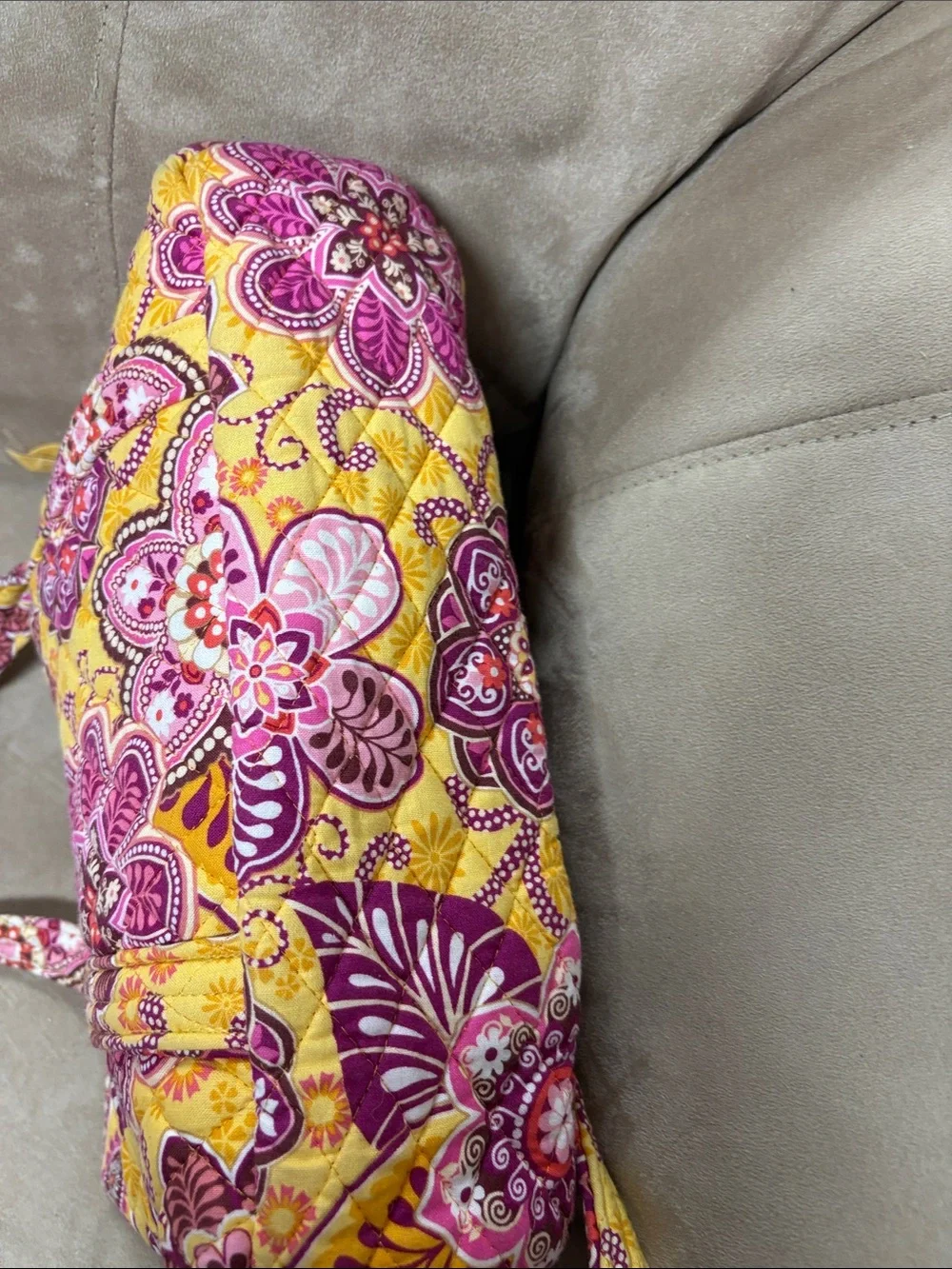 Vera Bradley Yellow and Pink Quilted Floral Tote 10 x14 - Picture 4 of 4